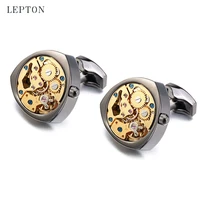 lepton gold watch movement cufflinks for mens wedding groom fashion immovable gear watch mechanism cuff links relojes gemelos