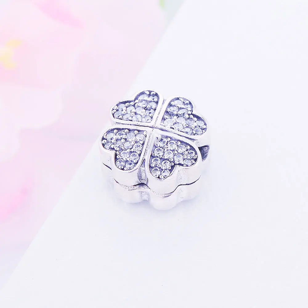 DIY подходит для оригинала Pandora браслет ювелирных изделий серебряные бусины 925 пробы лепестки любви клип талисманы с четким CZ