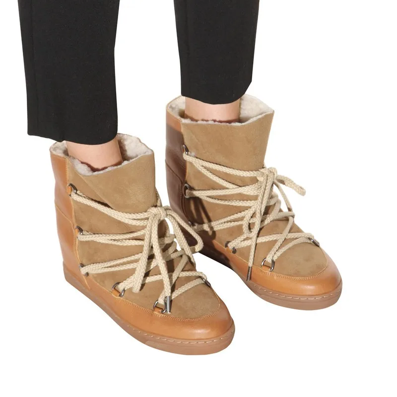Bota feminina плюшевые на шнуровке ботильоны для Женская обувь в стиле панков увеличивающие рост непромокаемые сапоги черный коричневый ковбойские ботинки женщина