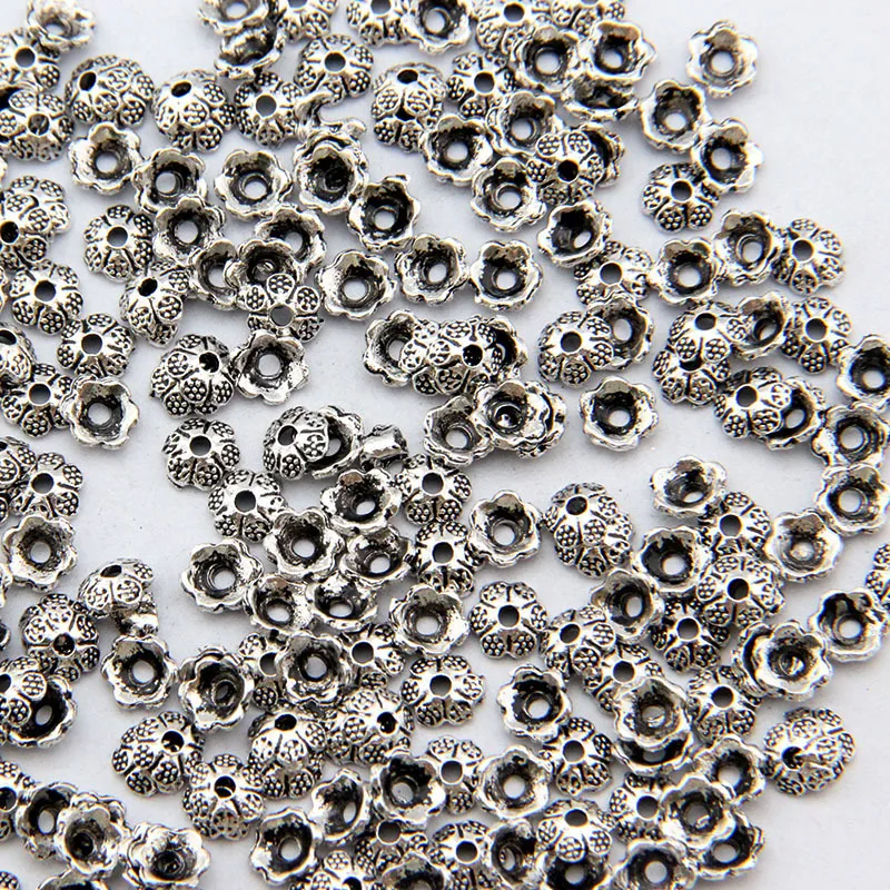 100 шт./лот 2*6 мм Античные Серебристые цветные филигранные колпачки из бисера