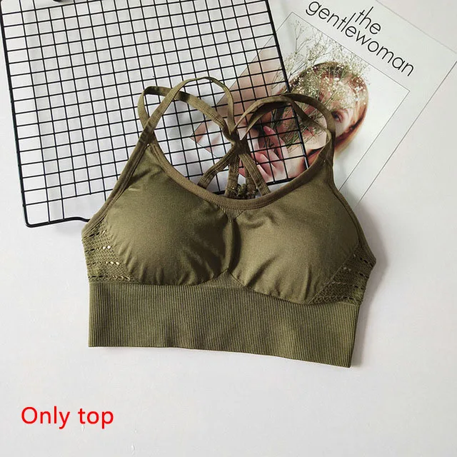 Army green Top 2 шт./компл. Бесшовные Спортивный костюм Для Женщин Йога набор мягкий пуш-ап спортивный бюстгальтер Фитнес Костюмы женские эластичные леггинсы, брюки для девочек - Цвет: Army green Top