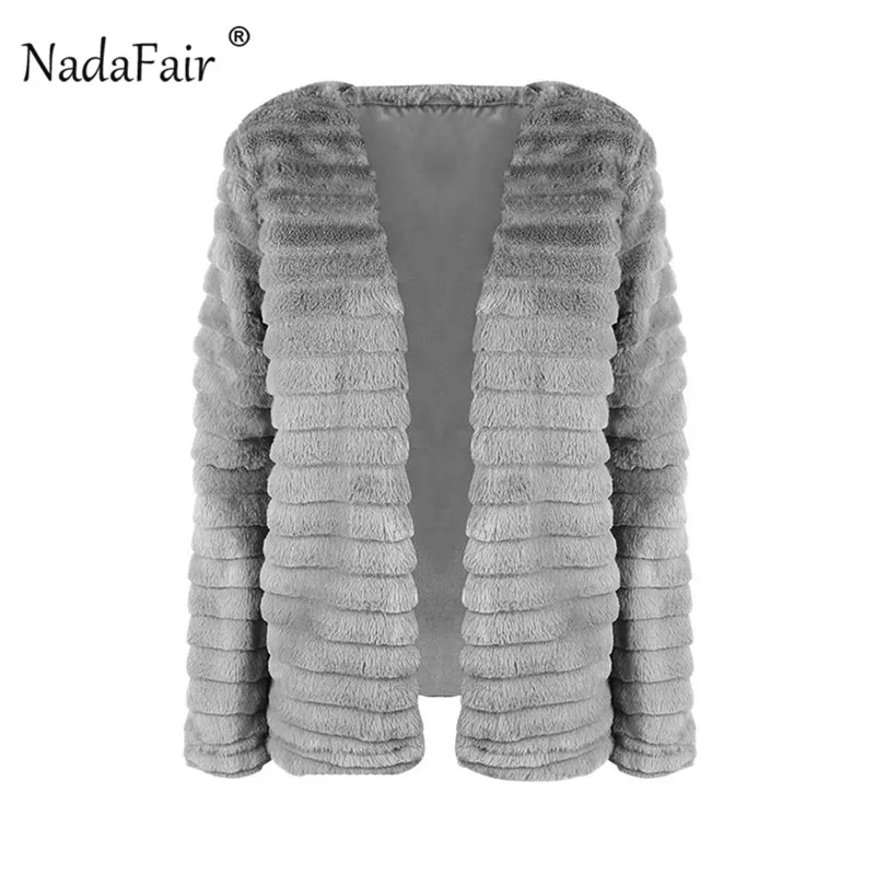 Женский шуба с длинным рукавом Nadafair из искусственного меха серого цвета