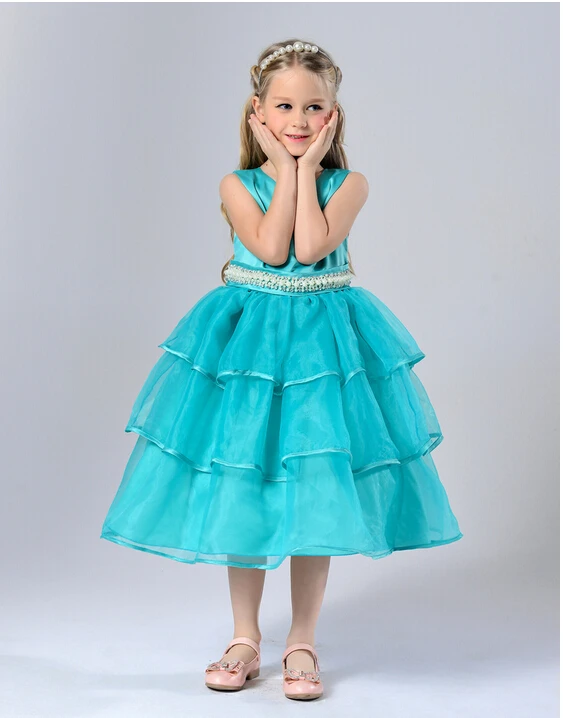 2016 новых девушек платье принцессы Дети рука прошитой-шили бусины пояс