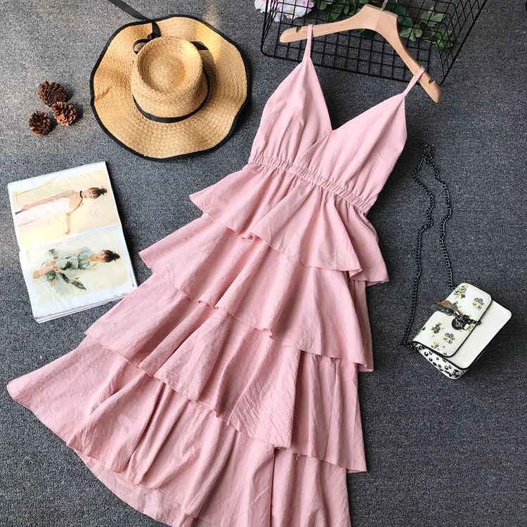 Женское платье с оборками ALPHALMODA однотонное V-образным вырезом и высокой талией