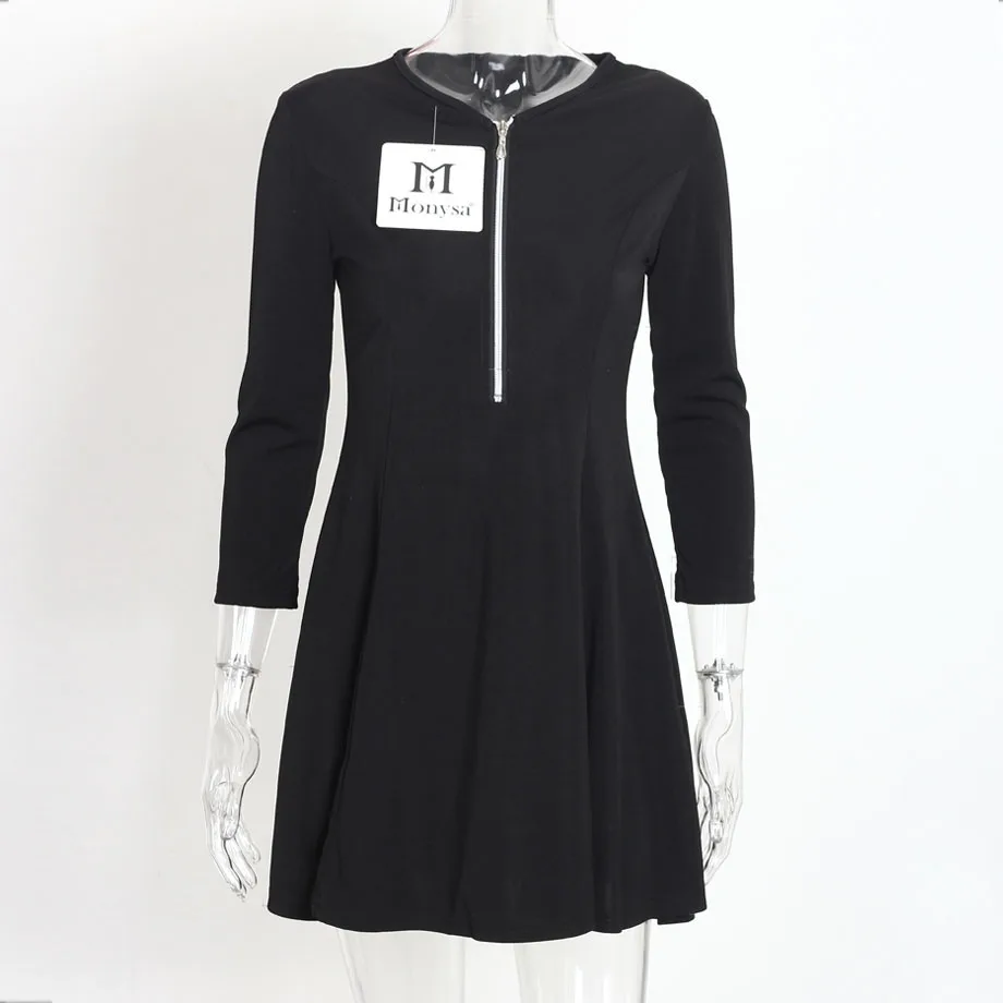 Женские Платья Новое Прибытие 2018 Мода Молнии Тонкая Талия С Длинным Рукавом Dress