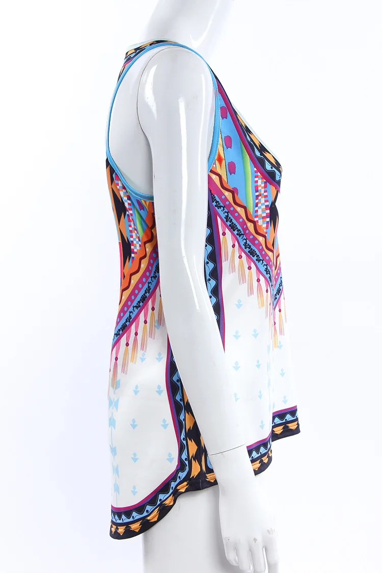 Европейские летние без рукавов Футболка с принтом 2017 Новая мода нерегулярные