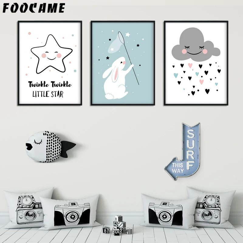 

Star Rabbit Cloud Cartoon Posters and Prints Nordic Art Canvas Painting Girls Decor Wall Pictures Kids Room Decoration Nursery