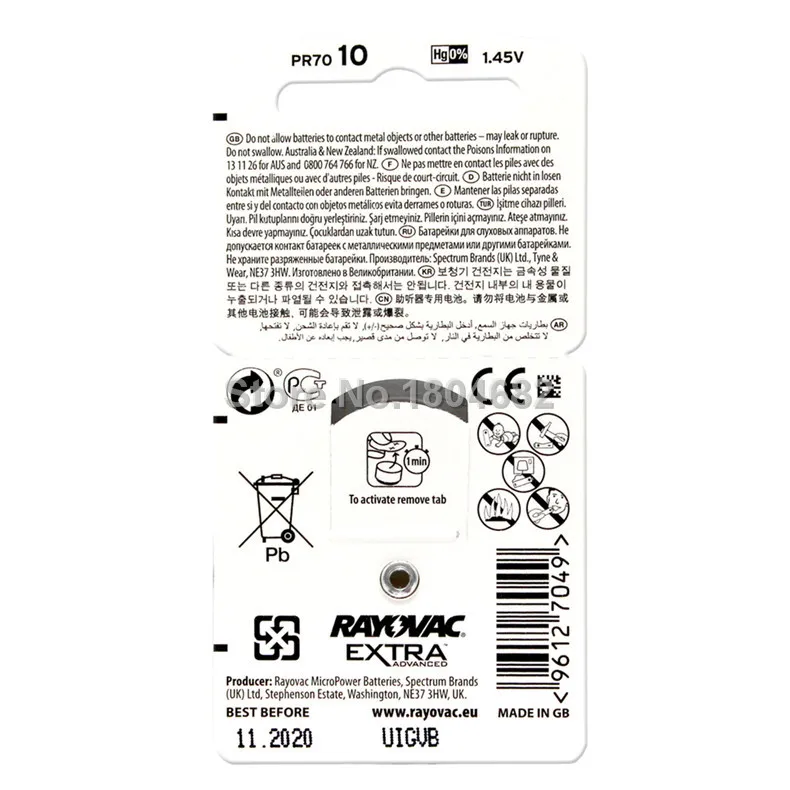 30 шт. RAYOVAC EXTRA Zinc Air Performance слуховой аппарат батареи A10 10A 10 PR70 батарея A10|hearing aid