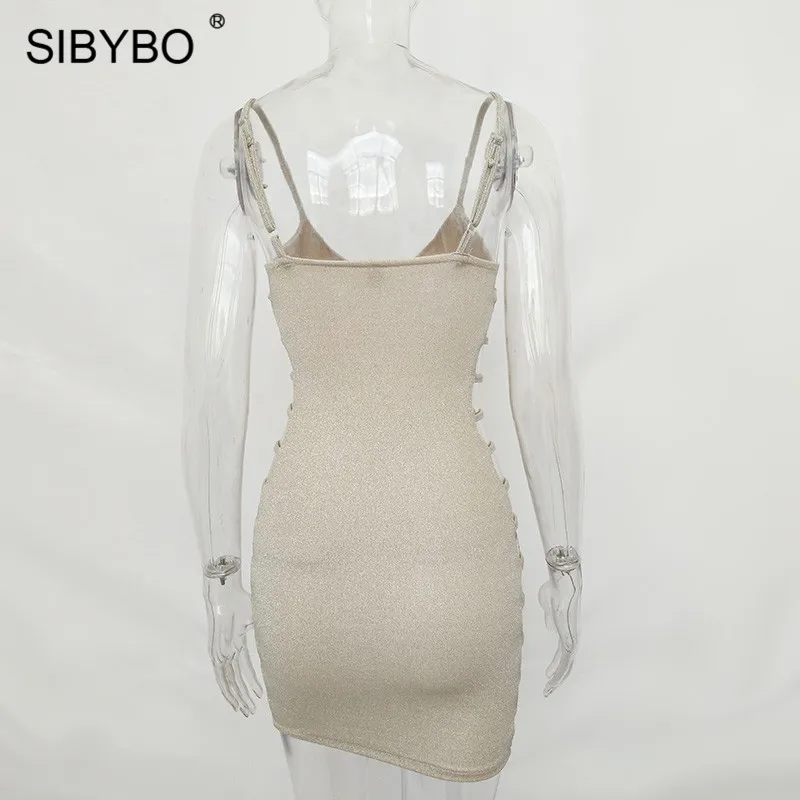 Sibybo, сексуальное мини-платье на тонких бретельках, с v-образным вырезом, без рукавов, с открытой спиной, летнее женское вечернее платье, золотое, Пляжное, Повседневное платье