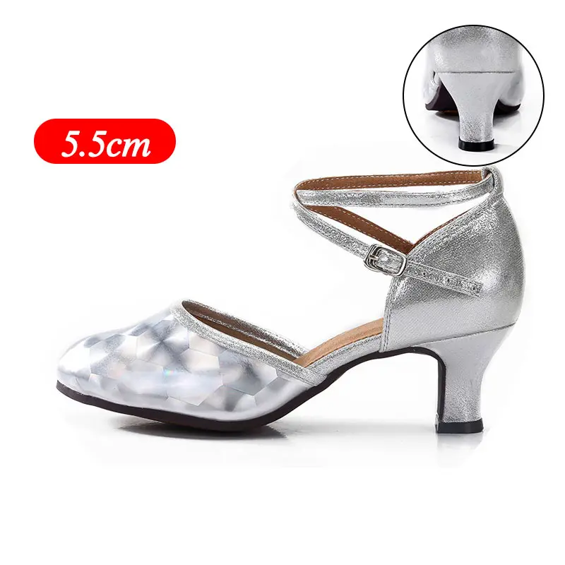 Silver 5.5cm New Style Women Ladies Latin Tango Shoes For Dancing Closed Toe Red/Gold Ballroom Salsa Dance Shoes Wholesale Heels 3.5cm/5.5cm - Цвет: Silver 5.5cm