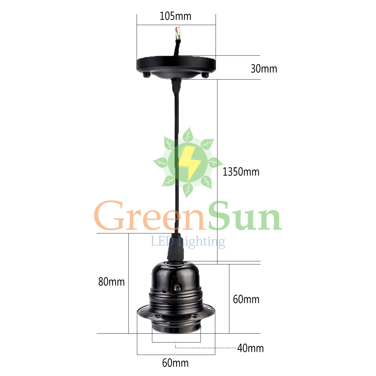 GreenSun 5 шт. перламутровый Черный E27 ретро светильник держатель подвесной шнур