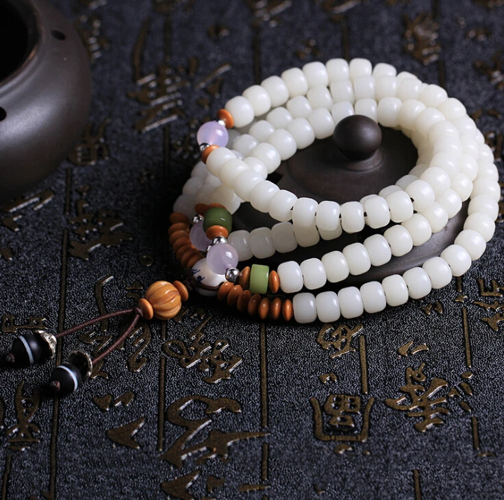 Тибетский оригинальный особый дизайн натуральный молочно-белый Bodhi 108 бусы Mala