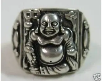 Старый Тибет Серебряный Смеющийся благословение Будды кольцо Бесплатная