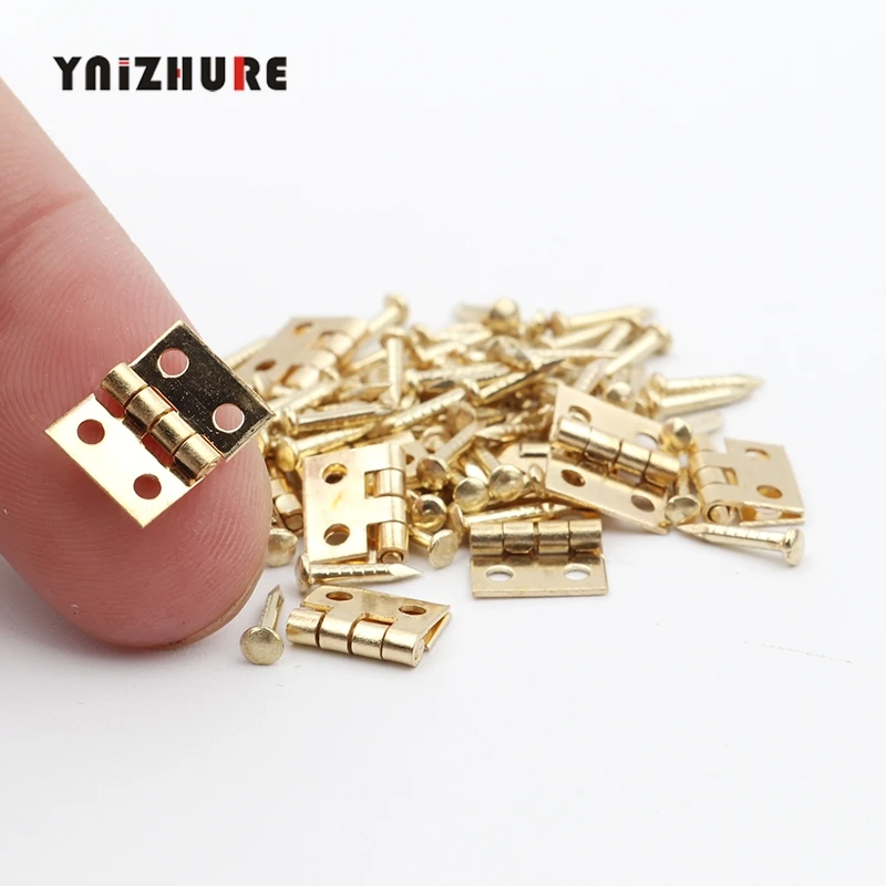 10Pcs 10*8mm Pure copper Brass Mini Hinge Decor Door Hinges Wooden Gift Jewelry Box Hinge Fittings for Furniture Hardware+Nail