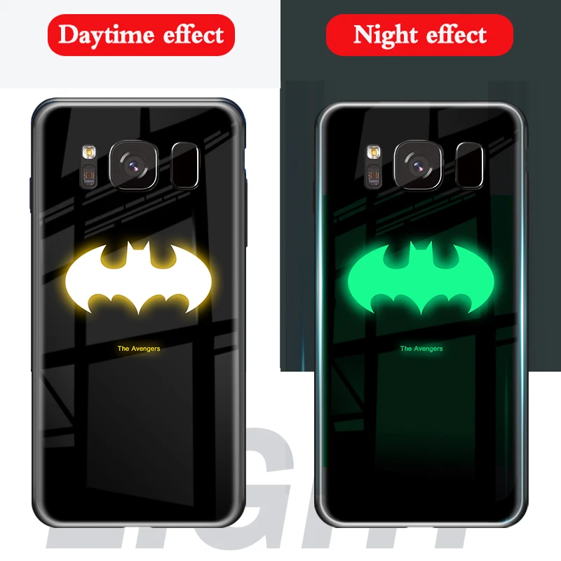 Batman Супермен Бэтмен светящиеся стеклянные Чехлы для samsung Galaxy Note 9 Мстители Железный человек задняя крышка для Galaxy Note 8 9 чехол для телефона - Цвет: Batman