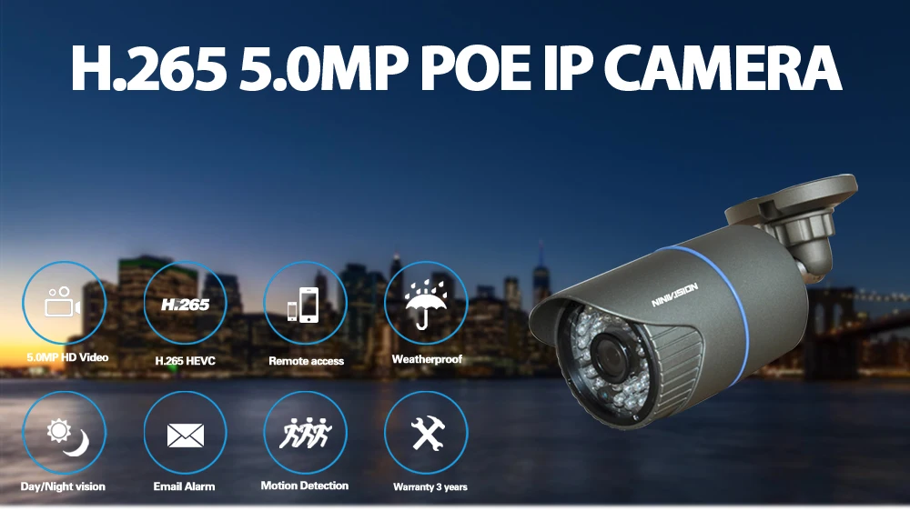 NINIVISION H.265 IP POE камера безопасности 5MP уличная Водонепроницаемая камера видеонаблюдения H.265 сетевая камера движения XMEye