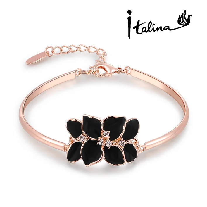 black flower Italiana Rigant, Классический Браслет С Цветком, 18К, Покрытие Розовое Золото, С Подлинным Австрийским Кристаллом, Подарок На День Матери#RG31770 - Окраска металла: black flower