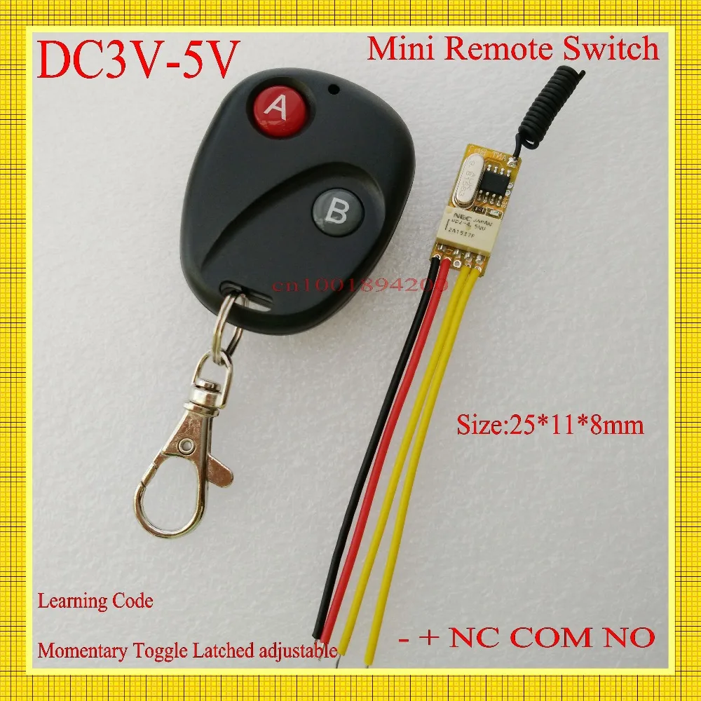 Mini interruptor remoto de 3V, 3,3 V, 3,6 V, 3,7 V, 4,5 V, 5V, Micro interruptor de relé inalámbrico, NO COM NC, pequeño transmisor de receptor de relé, cerradura de puerta
