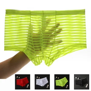 Мужские прозрачные трусы-боксеры в полоску, ультратонкие дышащие трусы из вискозы, нижнее белье для мужчин, 2019