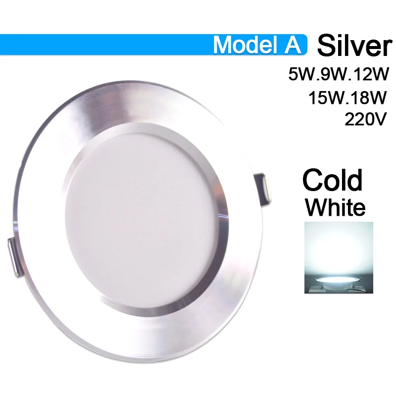 Model A Cold White Потолочный светильник 3 Вт 5 Вт 9 Вт 12 Вт 15 Вт 18 Вт точечный светодиодный светильник AC 220 В золотистый, серебристый, белый ультратонкий алюминиевый круглый встраиваемый Светодиодный точечный светильник - Испускаемый цвет: Model A Cold White