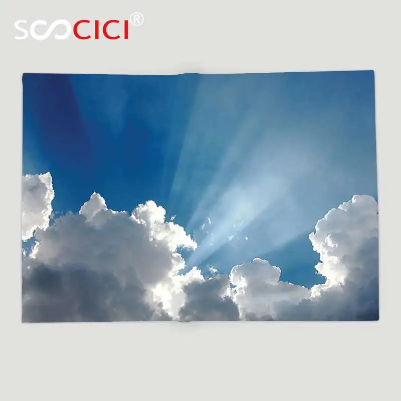 

Мягкое Флисовое одеяло на заказ, украшение для квартиры, красочное небо с облаками и солнечными лучами, мечтательный плащ с голубыми облаками
