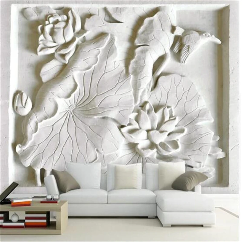 

beibehang wallpaper mural art decor picture backdrop Modern living room with white embossed Lotus Hotel restaurant painting