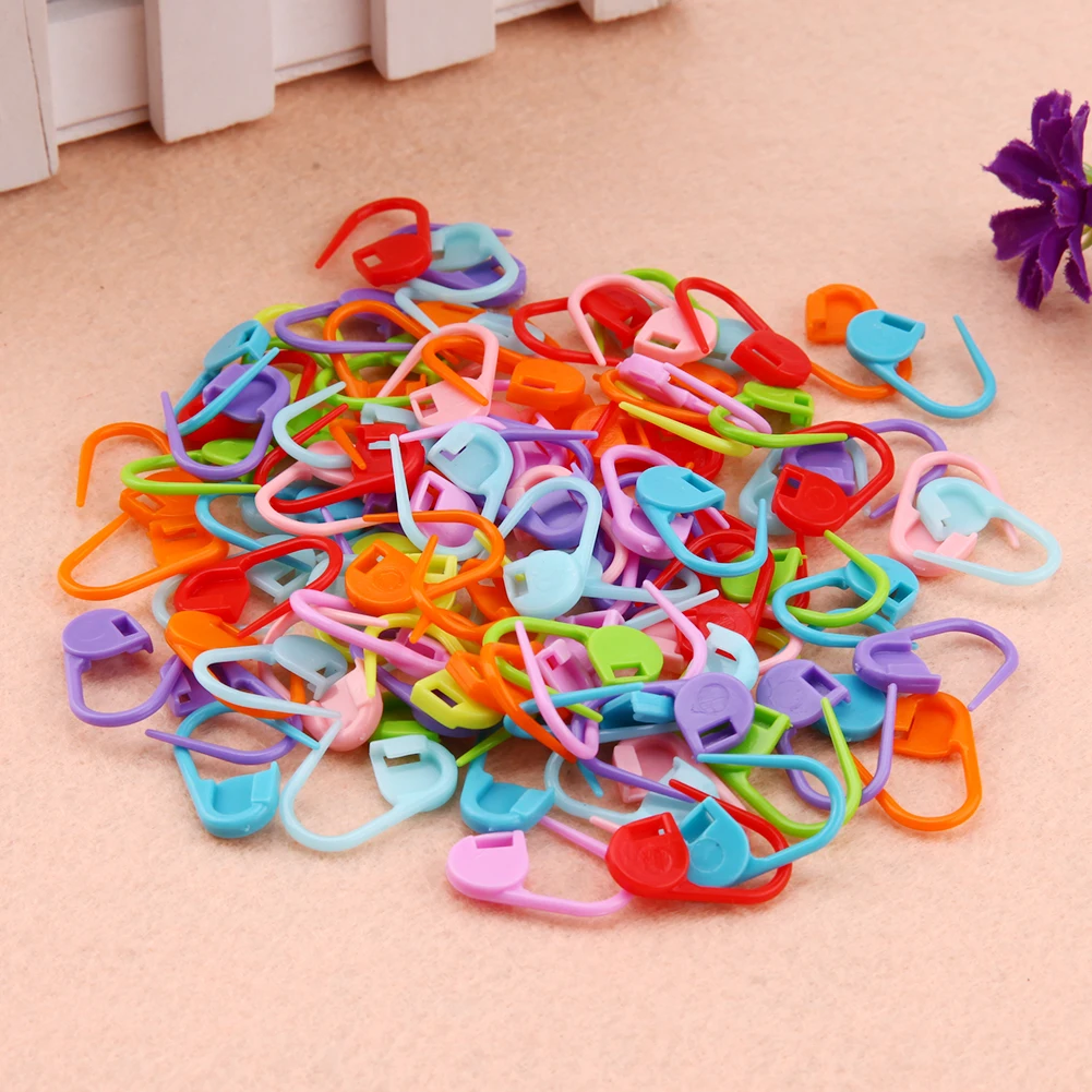 

100pcs Colorful Safety Pins Locking Stitch Marker Lock Pins Plastic Ring Marker for Knitting Gehaakte Locking Tool Decor Craft