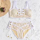 Черный белый кружевной купальник с высокой талией, комплект бикини 2019, сексуальные однотонные бикини, женский бюстгальтер пуш-ап, бандажный женский купальник, купальный костюм