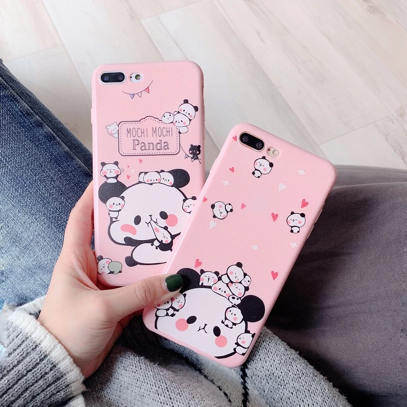 Matte Phone Case For iPhone X XS Max XR 6 6S 7 8 Plus Cute Cartoon Panda Pink Soft Silicon Iphone S Back Cover |