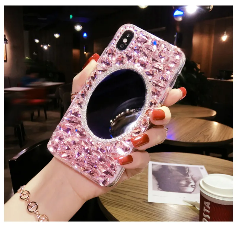 Модный зеркальный чехол со стразами для iphone XS Max XR X 8 7 6S Plus SE Samsung Galaxy Note 9 5 4 3 S9/8/7/6 Edge