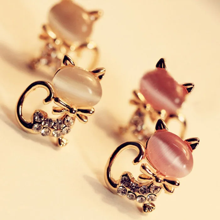 Корейский модный милый кот камень со стразами Для женщин серьги|fashion stud earrings|stud