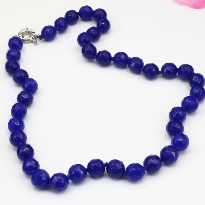 

10mm lapis lazuli blue stone faceted round beads necklace for women chain collars necklace diy jewelry 18inch B3201