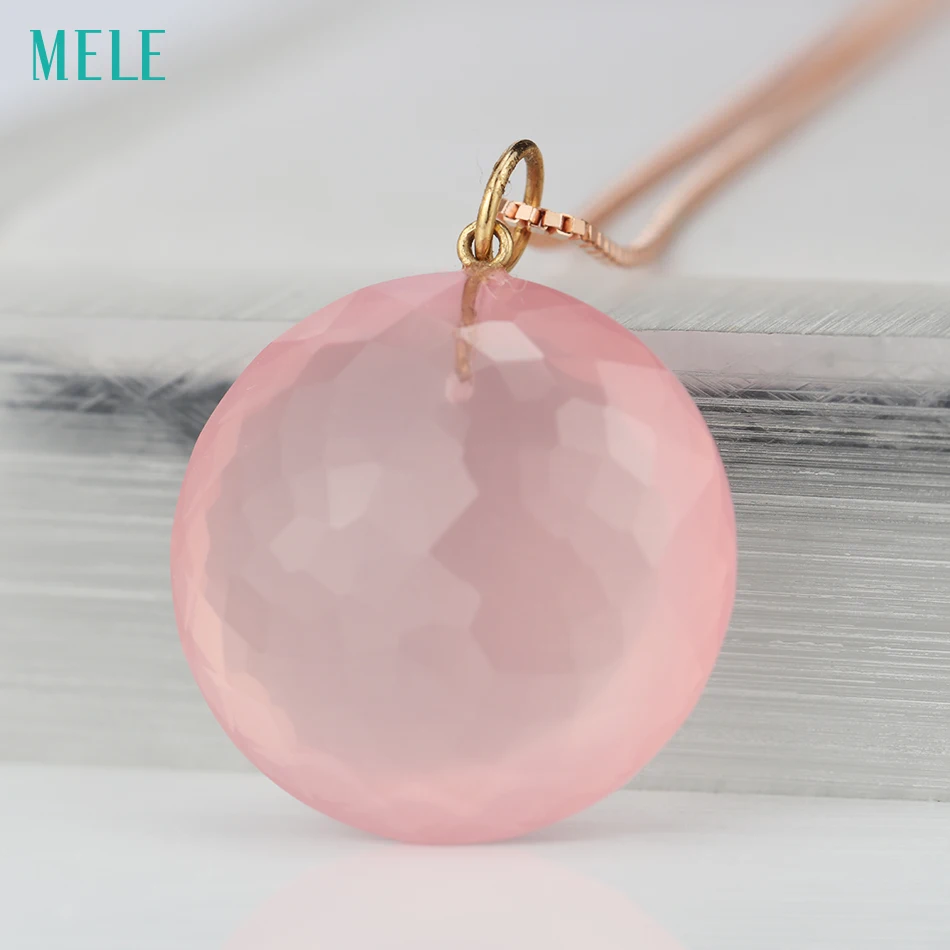 MELE натуральный розовый кварц настоящая Подвеска из 18-каратного желтого золота RD