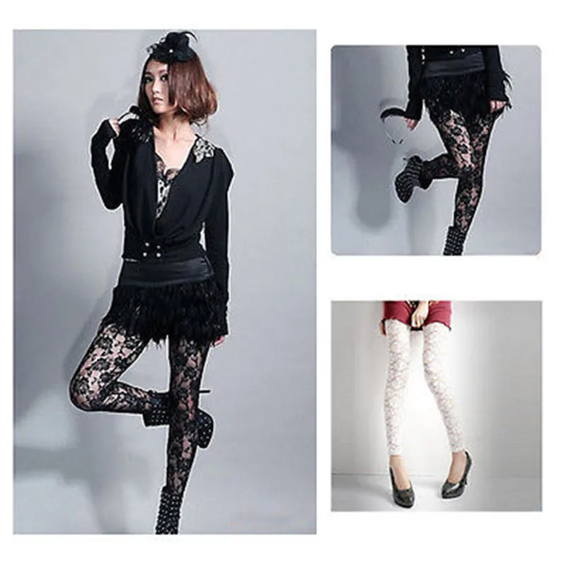 

Sexy Women Stretch Skinny Slim Pants Trousers Black White Lace Leggings Cotton