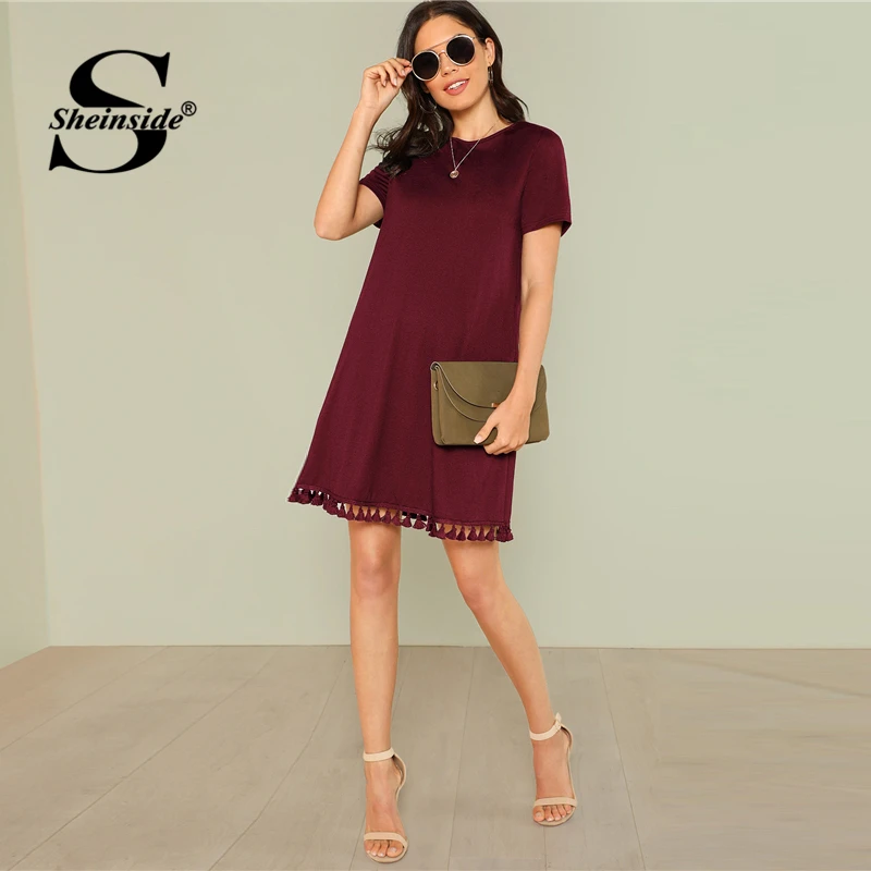 Sheinside, платье для офиса, Женская рабочая одежда, карманы, кисточка, элегантное платье, летнее, короткий рукав, простое, повседневное, короткое платье