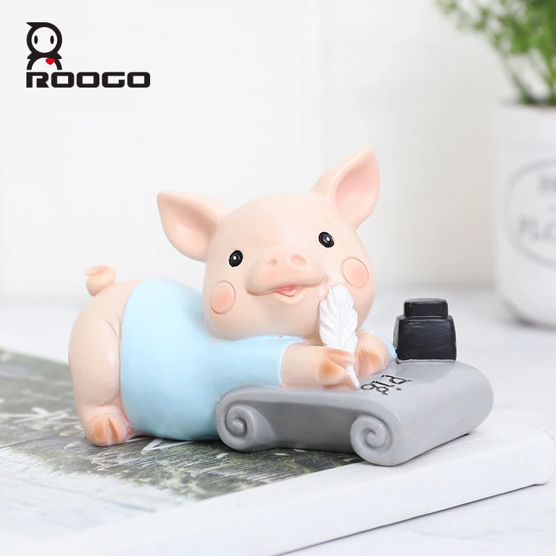 Roogo животные миниатюрные фигурки из смолы Милая Свинья для домашнего украшения