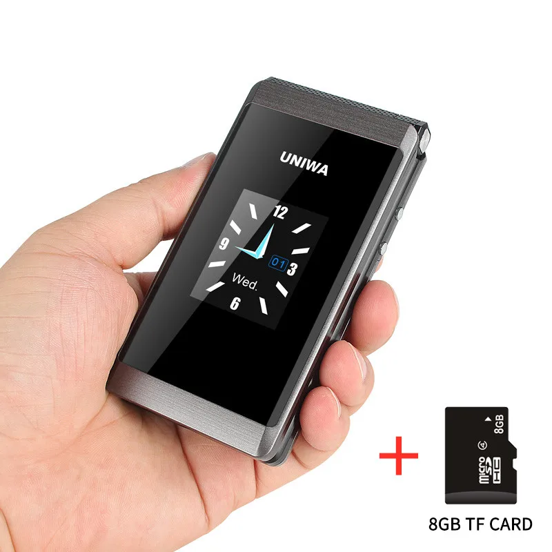 Add 8GB TF Card UNIWA, X28 X 28, флип-телефон, мобильный телефон, двойной экран, GSM, для пожилых, две sim-карты, русская клавиатура, тесто, чем Land Rover X9 - Цвет: Add 8GB TF Card
