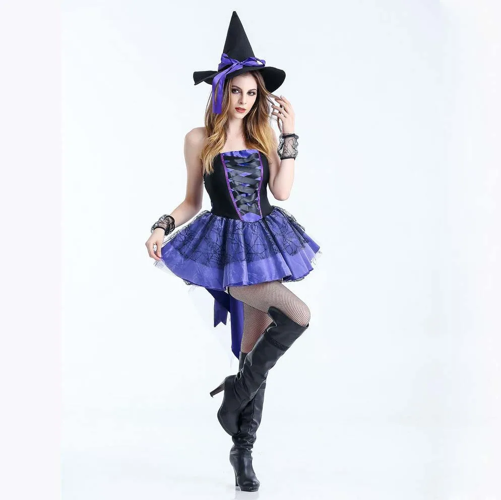 Halloween Party Woman Cosplay Uniform Witch Adult fancy purple Costume Fancy Dress Sexy Carnival Costumes For Women | Тематическая