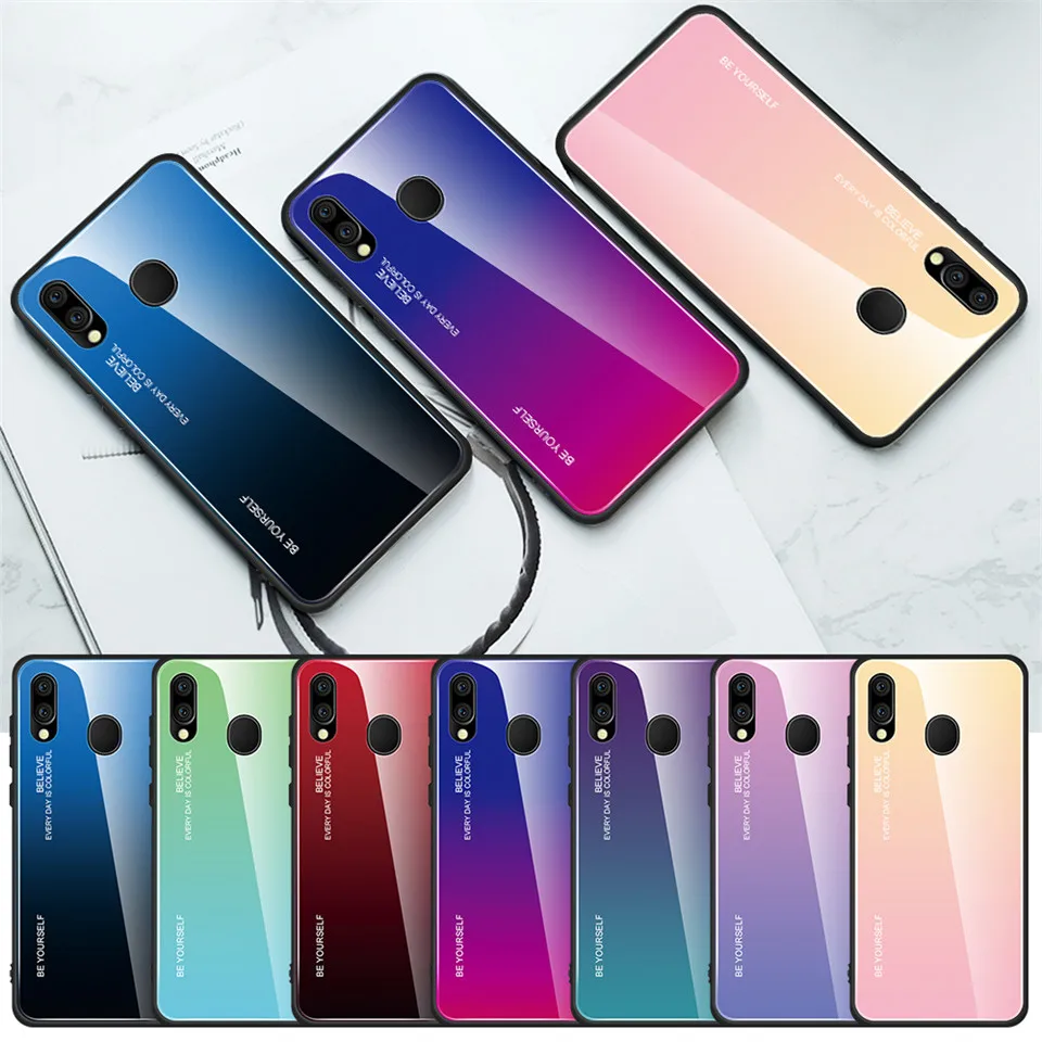 Gradient Tempered Glass Back Cover For Samsung Galaxy M20 M10 A30 A50 Cases M 20 10 A 30 50 Colorful |
