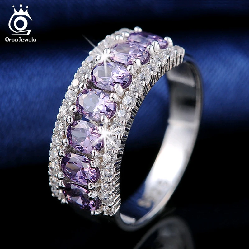 ORSA JEWELS кольцо без содержания свинца и никеля класса ААА кольца с фиолетовыми цирконами прозрачные CZ микро проложенные кольца для женщин модные ювелирные изделия OR43