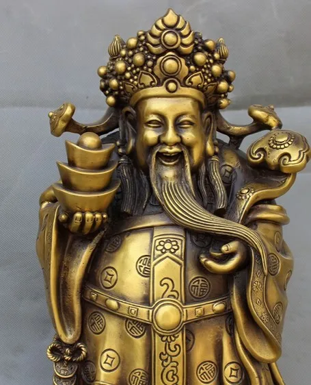 YM 321 16&quot Chinese Bronze RuYi YuanBao Coin Standing Happy Mammon God Buddha Statue | Дом и сад