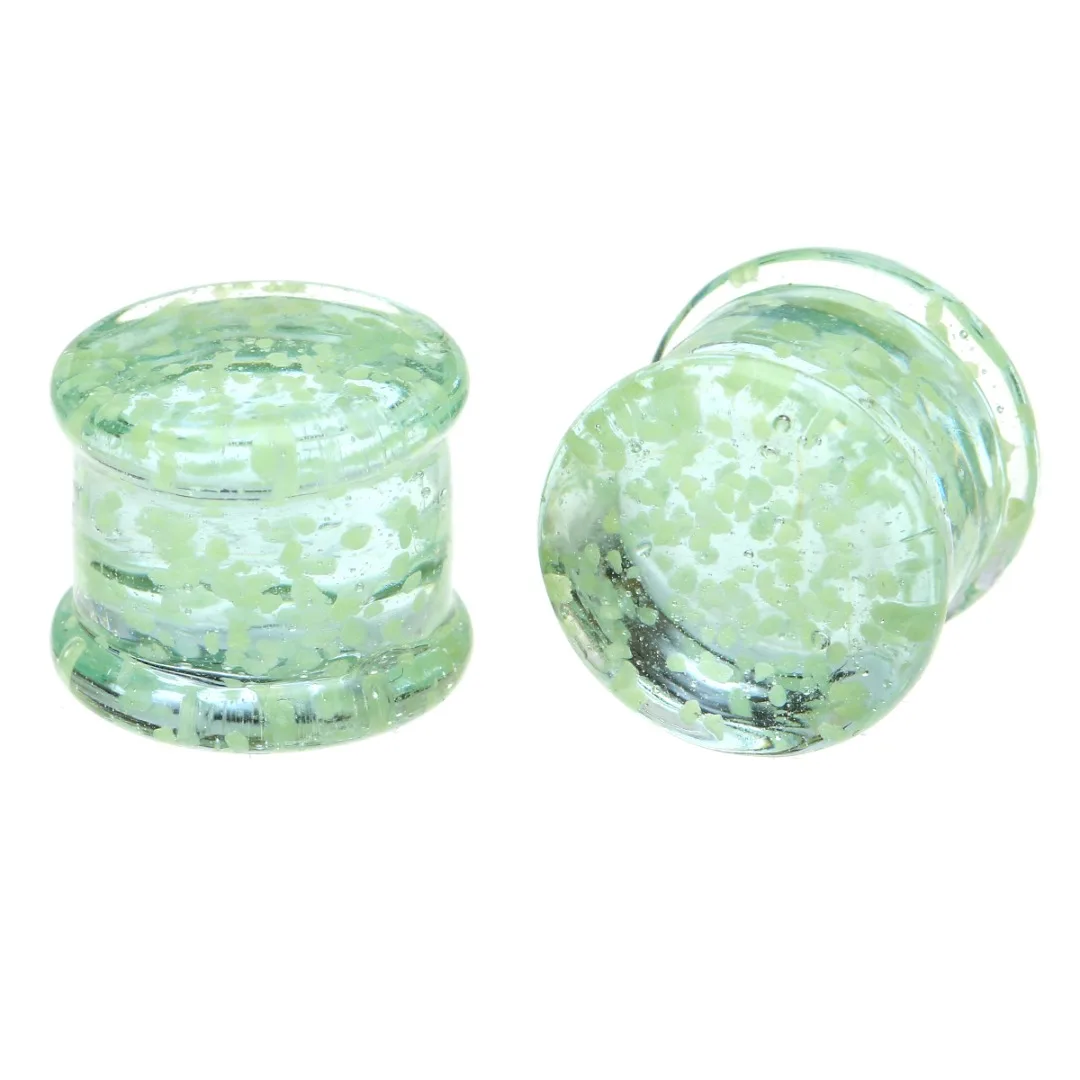 2 шт. светящиеся туннельные затычки для ушей экспандер стекло зеленые серьги