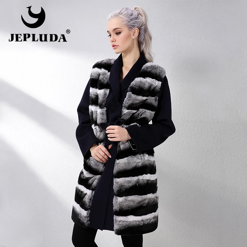 JEPLUDA Пальто Женщин Весна-Осень Из Натуральный Мех Кролик Рекс Европейский Стиль