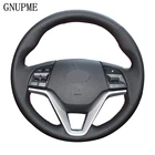 GNUPME DIY чехол для руля Мужская прошитая вручную обувь из мягкой искусственной кожи черный чехол рулевого колеса автомобиля для Hyundai Tucson 2015 2016