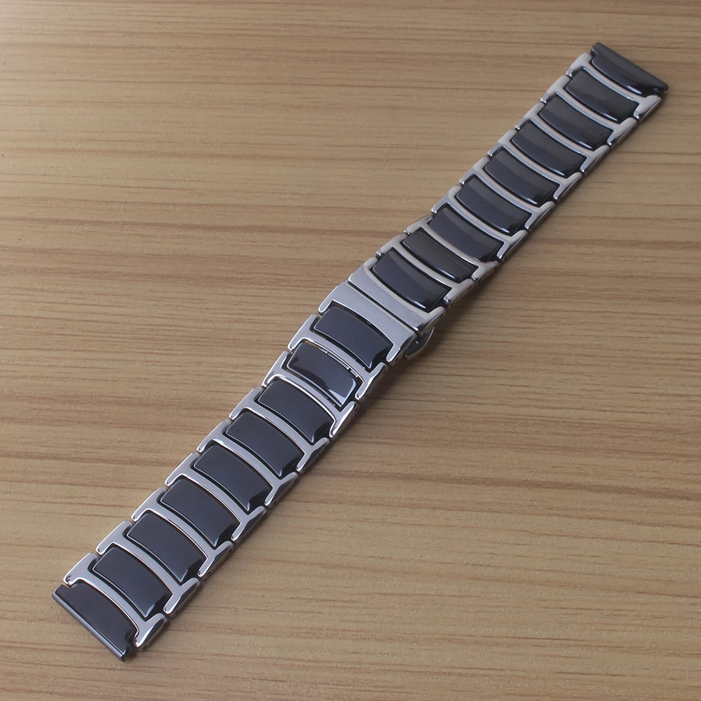 

Ceramic Watchband 20MM 22mm Black Silver Straight End Bracelet with stainless steel Butterfly Clasp for Diamon Watches Men&Women