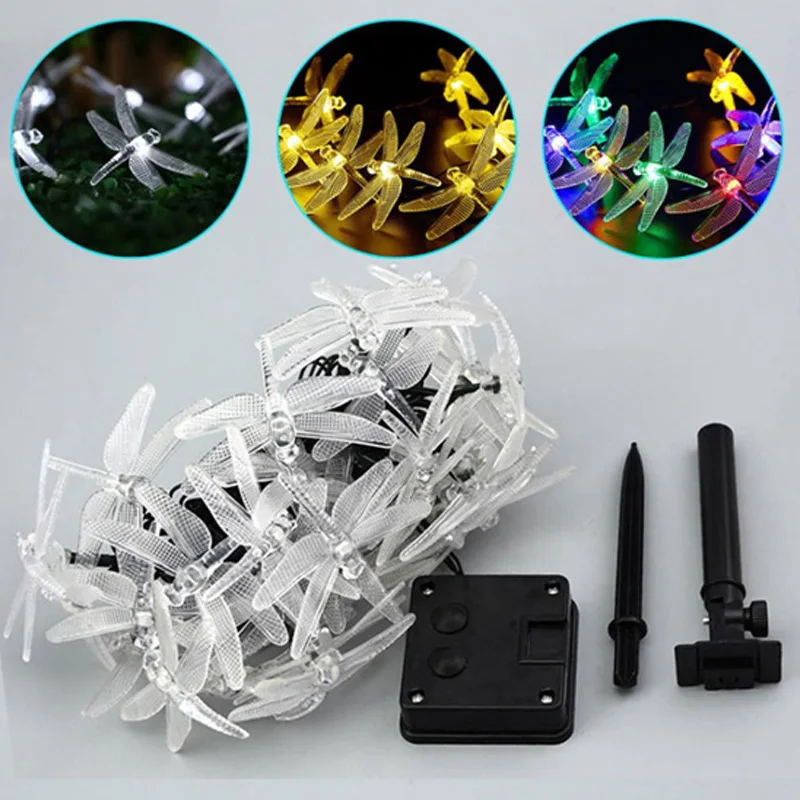 Рождественская гирлянда на солнечной батарее 20 светодиодный в виде стрекозы для