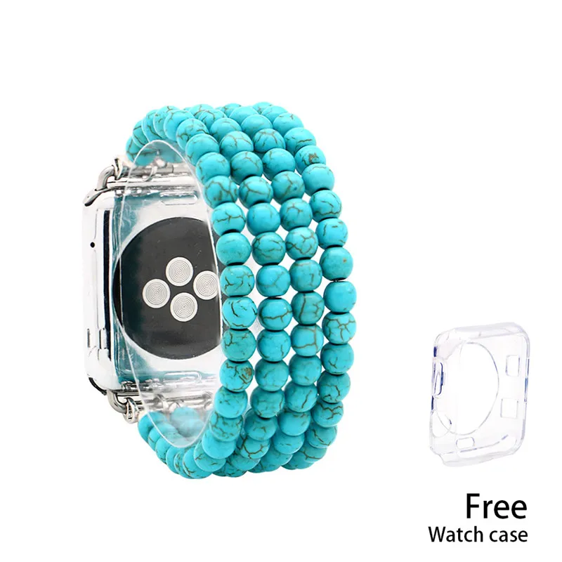 green Модные бирюзовые часы Apple для iwatch, женские часы с натуральным камнем, ремешок 38 мм, 42 мм, эластичные сменные часы, браслет - Цвет ремешка: green