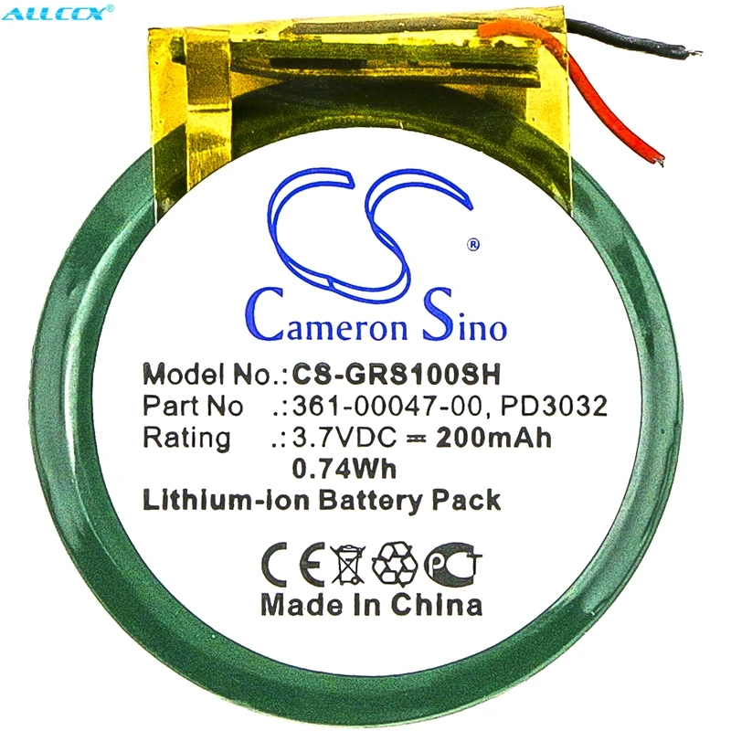 Аккумулятор Cameron Sino 200mAh 361-00047-00, PD3032 для Garmin Approach S1, Forerunner 110210210 W, S1, S1W