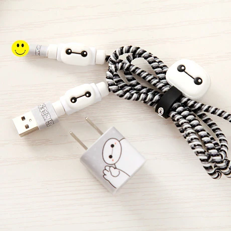 Мультфильм кабель протектор набор с зарядка через USB наклейки шнур спираль протектор кабель Провода органайзер для Iphone 5 6 6S 7 намотки