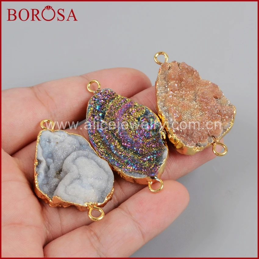 BOROSA 5pcs Freeform Titanium Galaxy Quartz Druzy Connector Mix Color Gold Drusy Gems for Bracelets G1227 | Украшения и